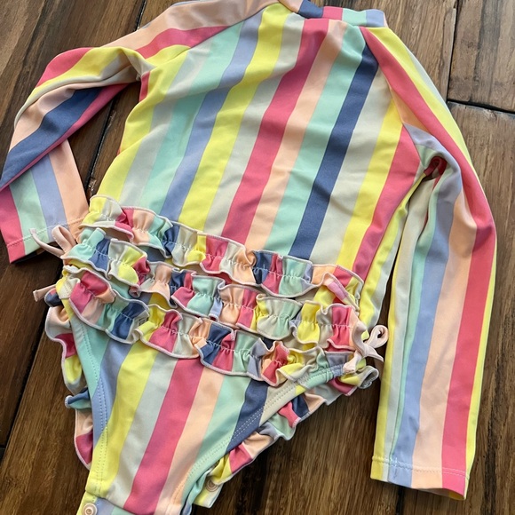 Jessica Simpson 18m Striped Ruffle Bottom Rashguard - Picture 2 of 3
